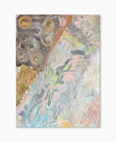 Abstrakte Kunst mit kräftigen Farben, Texturen und dynamischen Linien.
